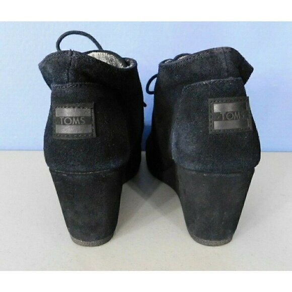 TOM'S BLACK SUEDE LEATHER LACE UP SHOES WITH WEDGE HEELS, WOMAN'S SIZE 8.5 - Picture 3 of 8